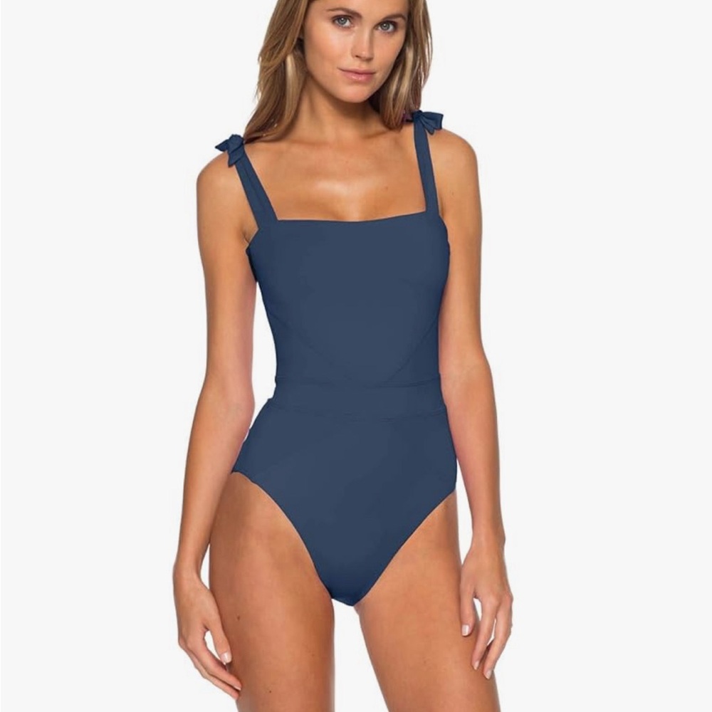 Becca by Rebecca Virtue Navy Emma Bandeau One-Piece Shadow LARGE $138